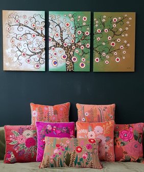 Sierkussen bloementuin velvet - oranje 30x50