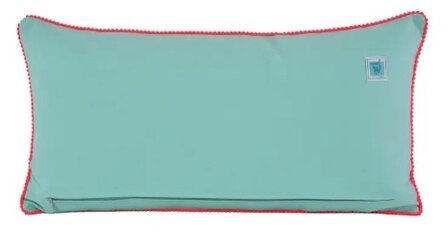 Aqua velvet kussen met roze bloemen - 35x70