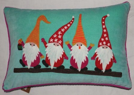 Sierkussen met kabouters - turquoise 40x60