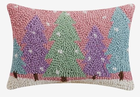 Handgeknoopt kussen met dennenbomen - 20x30