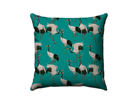 Velvet Cushion aqua with cranes 50x50 cm