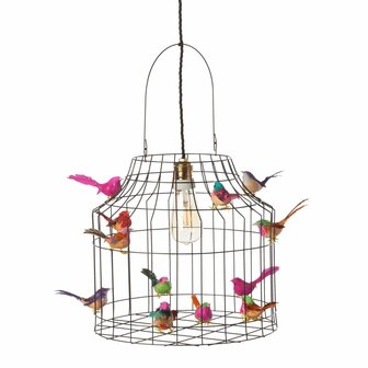  Hanging lamp with birds black with colored birds, size medium