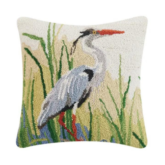 Handgeknoopt kussen met blauwe reiger rechts - 50x50