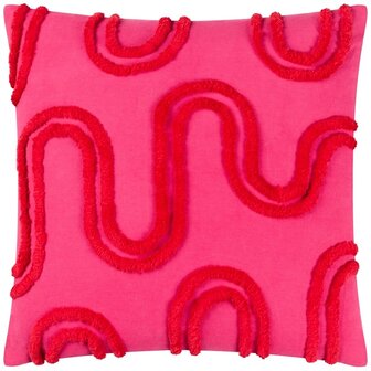 Archie getuft kussen kobalt roze rood voorkant