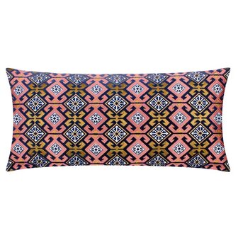 Laurel geborduurd fluwelen kussen roze blauw voorkant