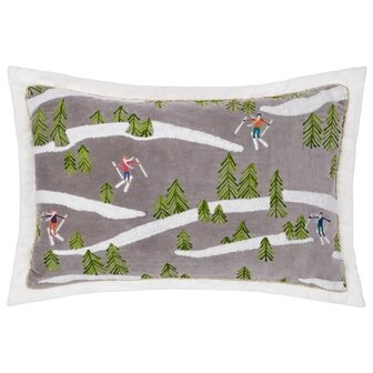 Winter Alpine geborduurd kussen taupe voorkant