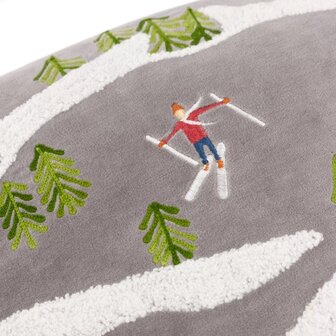 Winter Alpine geborduurd kussen taupe detail