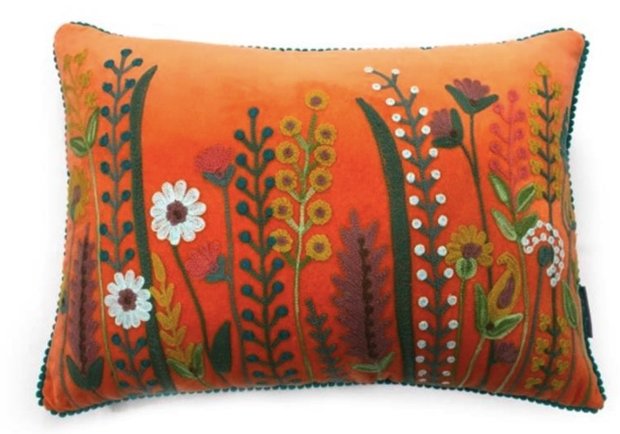 Sierkussen bloementuin velvet - oranje 30x50