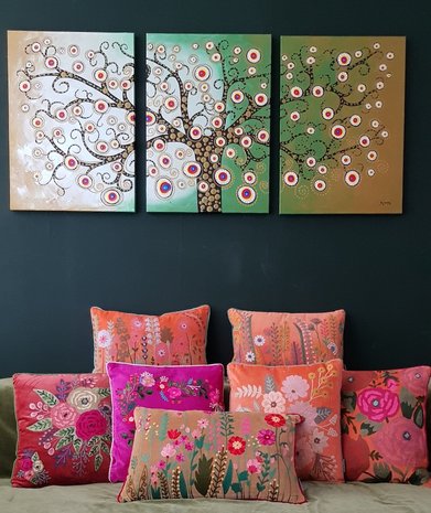 Sierkussen bloementuin velvet - oranje 30x50