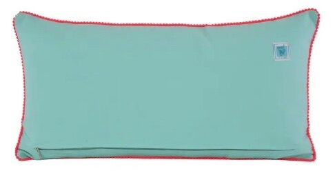 Aqua velvet cushion with pink flowers 35x70