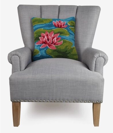 Hand-knotted cushion with lotus - 40x40 cm