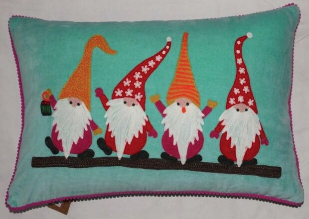 Sierkussen met kabouters - turquoise 40x60