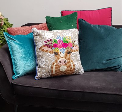 Cushion Cow with flowers  - gray