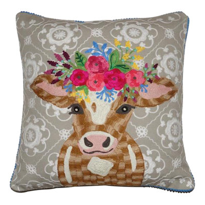 Cushion Cow with flowers  - gray