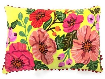Bloemen velvet - geel 40x60