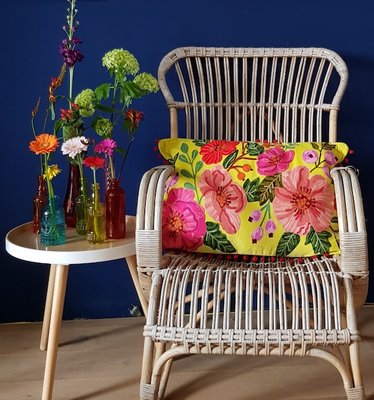 Bloemen velvet - geel 40x60