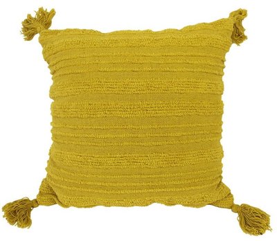 Okergeel kussen met kwastjes 45x45
