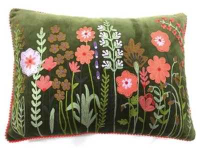 Sierkussen bloementuin - mosgroen 30x50