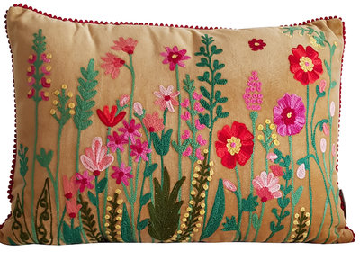 Sierkussen Bloementuin  fudge- velvet 40x60