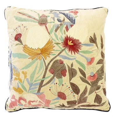 Velvet Kussen met bloemen Carly- ecru 50x50
