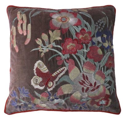 Velvet Kussen met bloemen Ammar- grijs 50x50