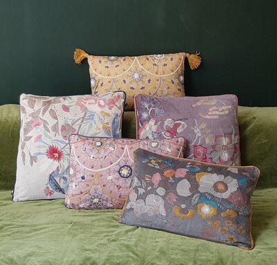 Velvet Kussen met bloemen Carly- ecru 50x50