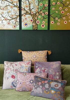 Velvet Kussen met bloemen Carly- ecru 50x50