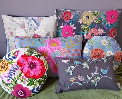 Velvet Kussen met bloemen Carly- ecru 50x50