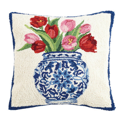 Handgeknoopt kussen Tulpen in Vaas - 40x40