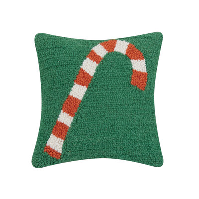 Handgeknoopt kussen met rood-witte zuurstok - 25x25