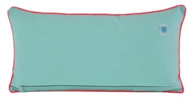 Aqua velvet kussen met roze bloemen - 35x70