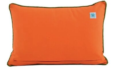 Oranje velvet kussen met bloemen - 40x60