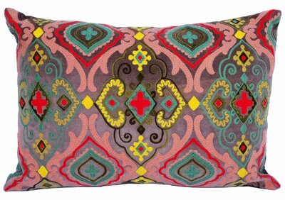 Geborduurd oriëntaals mandala kussen taupe 48x30