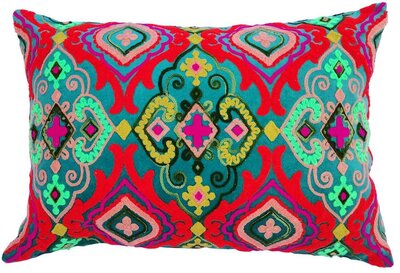 Geborduurd oriëntaals mandala kussen petrol 48x30
