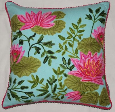 Cushion with flower 45x45 - Aqua
