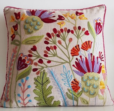 Sierkussen met bloemen - grijs 45x45