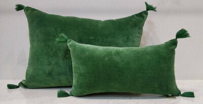Velvet kussen met kwastjes 35x50 - groen