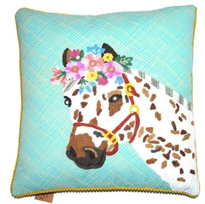 Sierkussen met pony- turquoise 45x45