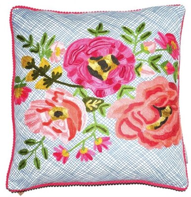 Sierkussen met rozen - blauw-wit 45x45