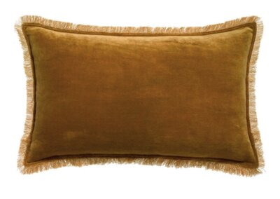 Brons velvet cushion with fringes 30x50