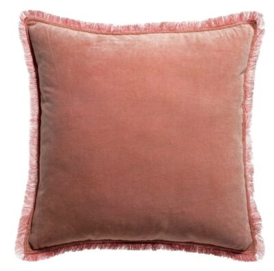 Pink velvet cushion with fringes 45x45