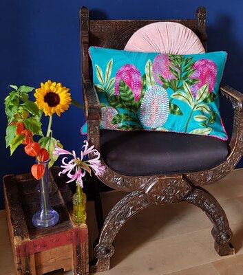 Petrol cushion with flowers - 40x60