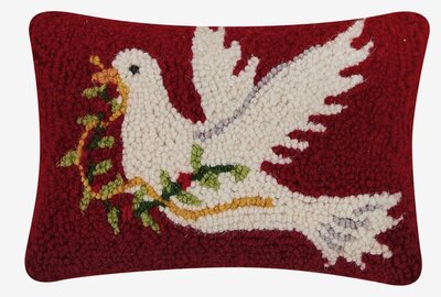 Handgeknoopt kussen met vredesduif - 20x30