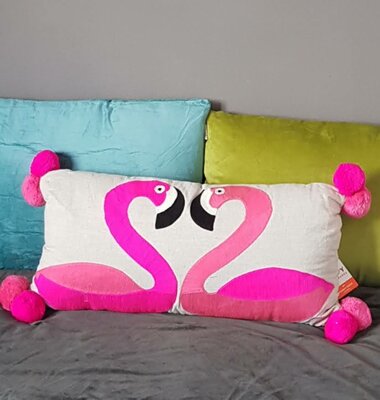 Cushion with flamingo's 30x60