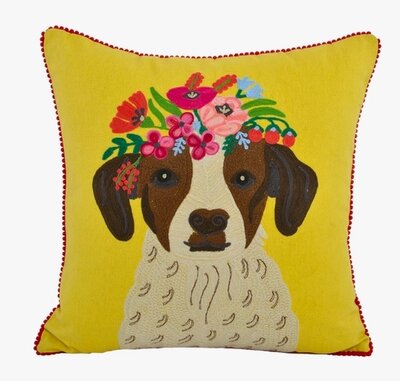 Canvas sierkussen met hond - Geel 45x45