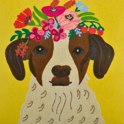 Canvas sierkussen met hond - Geel 45x45