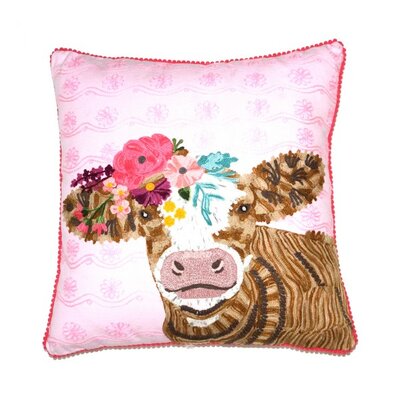 Cushion Cow with flowers  - pink