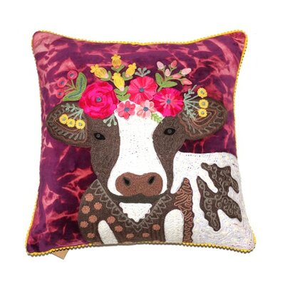 Cushion Cow with flowers  - wine red