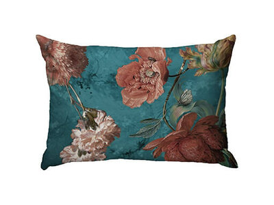 Velvet Cushion aqua with flowers 60x40 cm