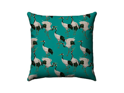 Velvet Cushion aqua with cranes 50x50 cm